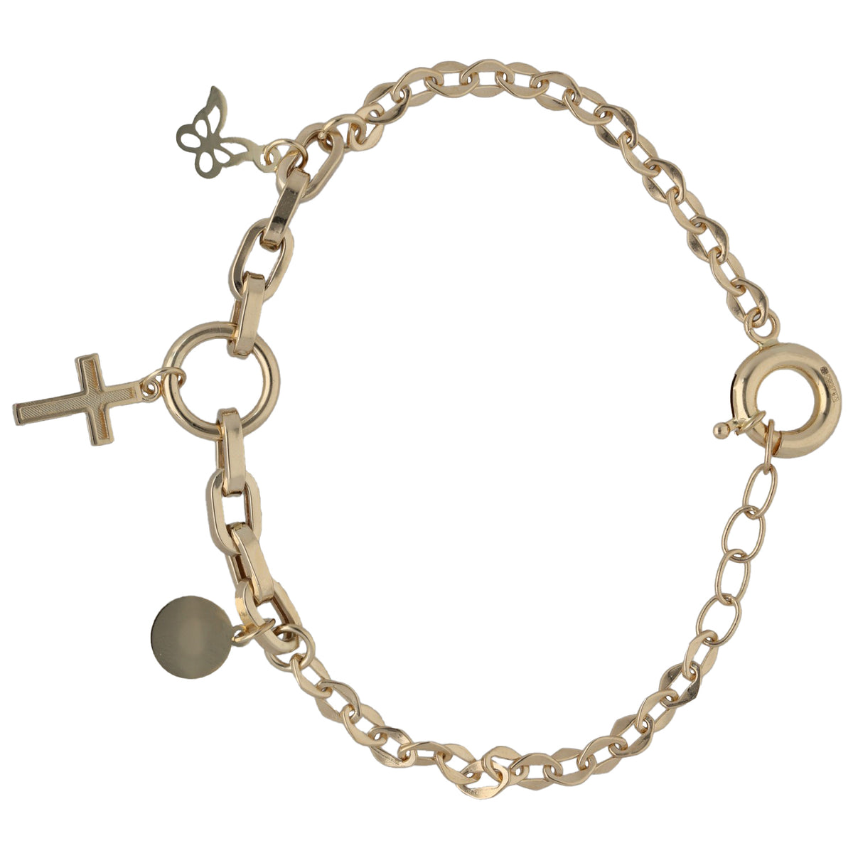 New 14ct Gold Cross & Heart Charm Bracelet