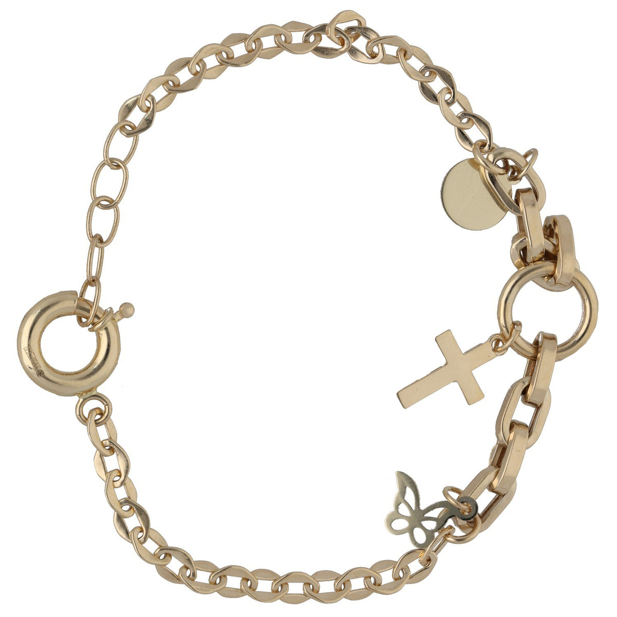 New 14ct Gold Cross & Heart Charm Bracelet