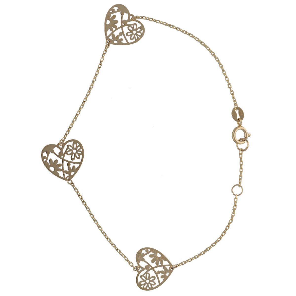 New 9ct Gold Filigree Heart Motif Bracelet