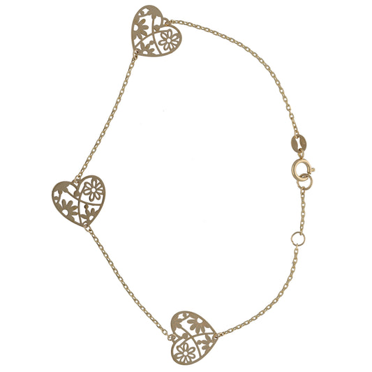 New 9ct Gold Filigree Heart Motif Bracelet