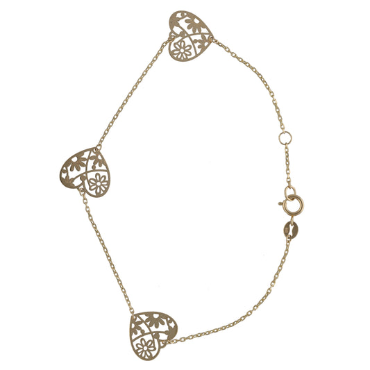 New 9ct Gold Filigree Heart Motif Bracelet