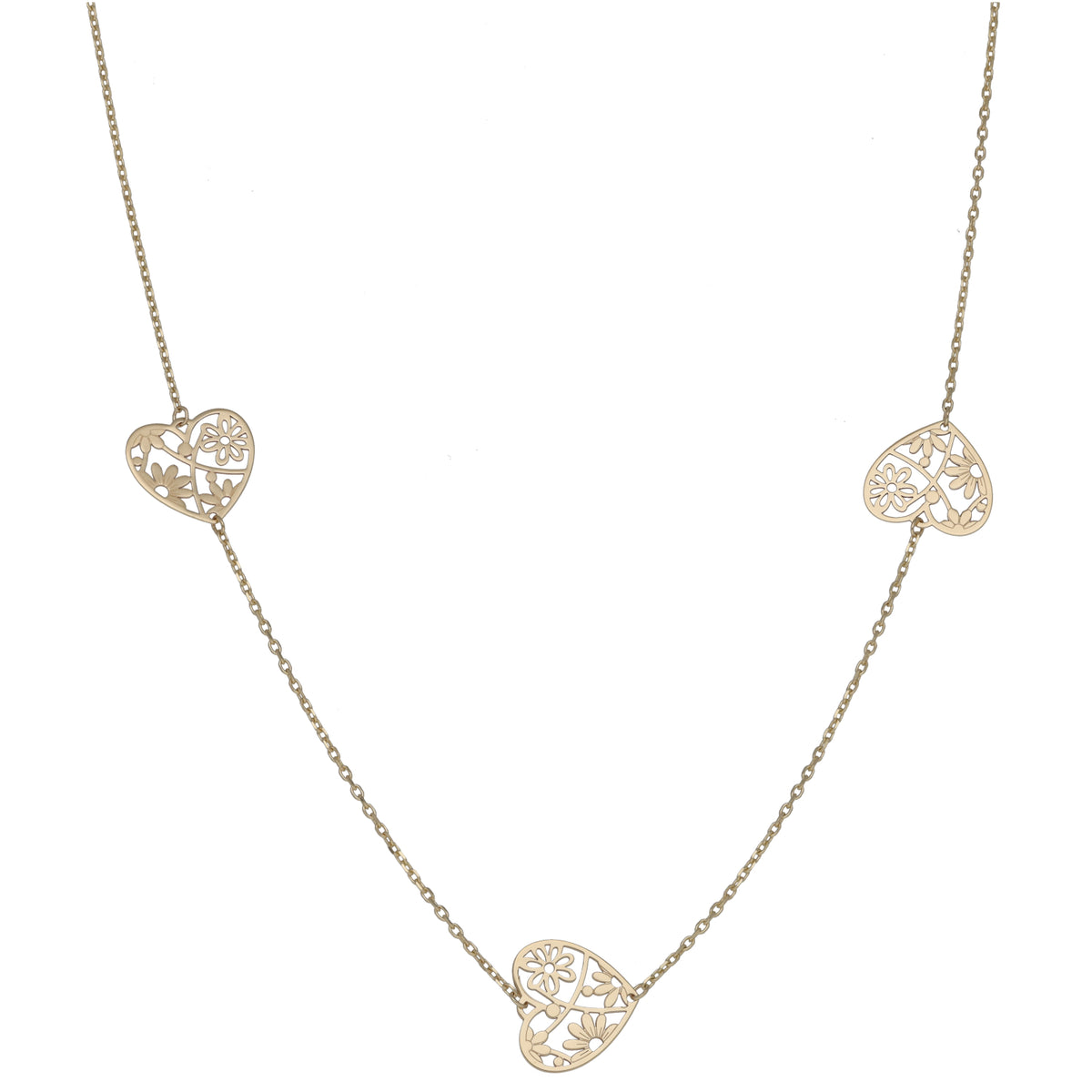 New 9ct Gold Filigree Heart Motif Necklace 18"