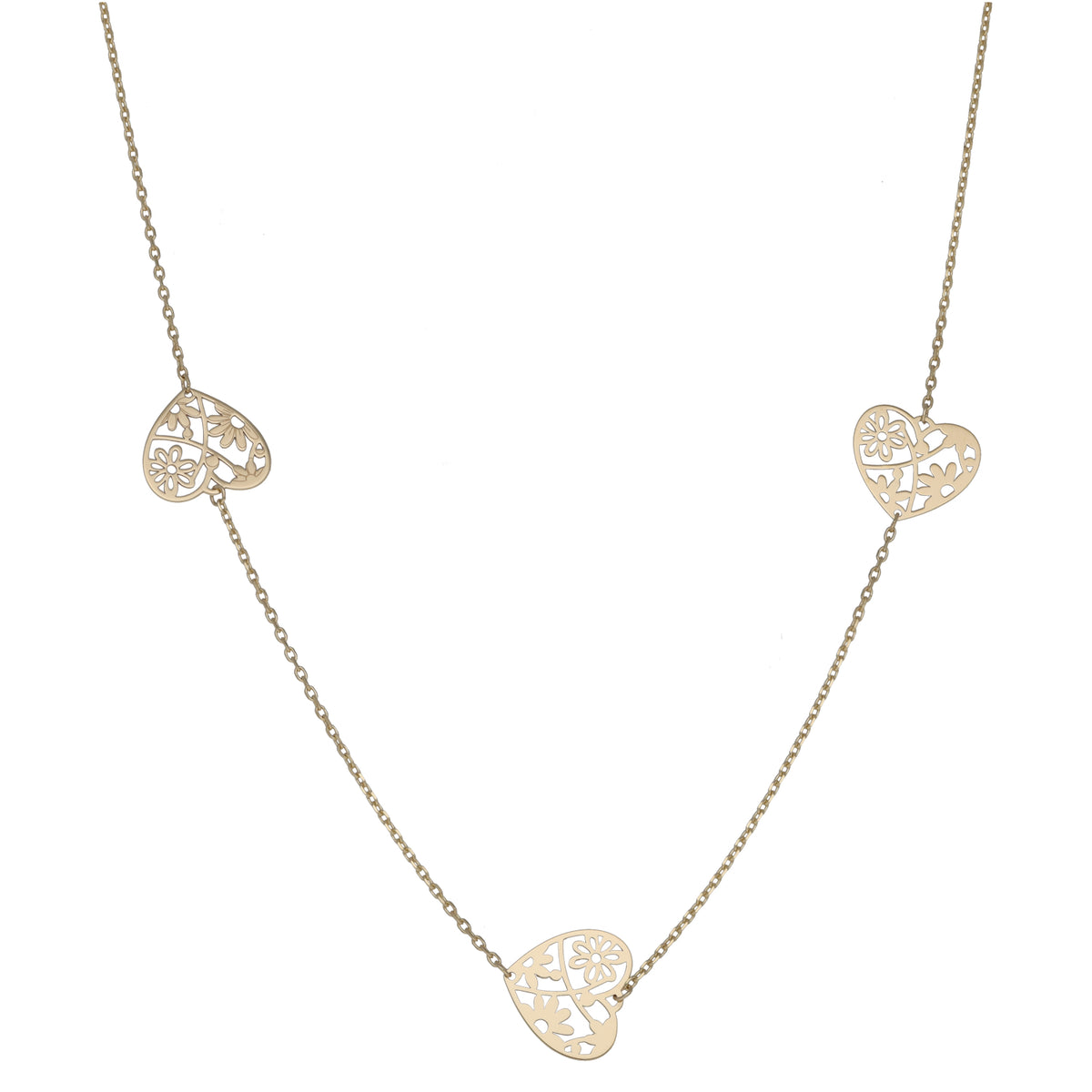 New 9ct Gold Filigree Heart Motif Necklace 18"