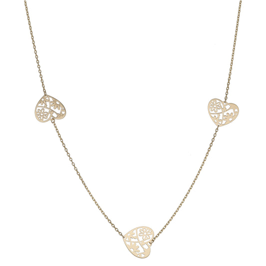 New 9ct Gold Filigree Heart Motif Necklace 18"