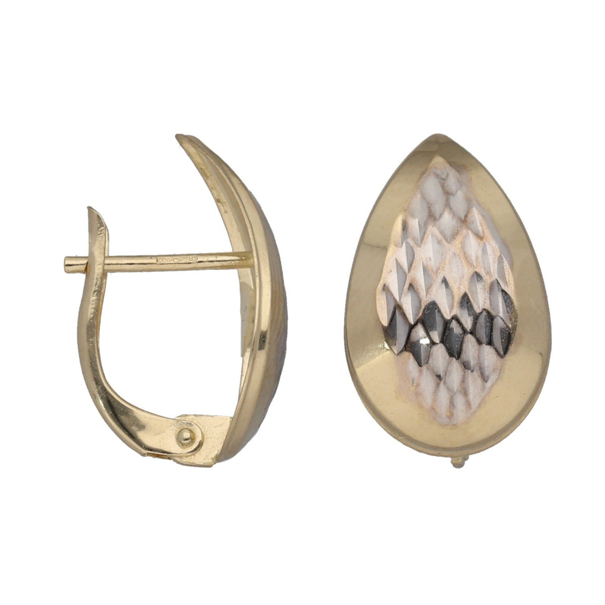 New 14ct Gold Bi-Colour Patterned Stud Earrings