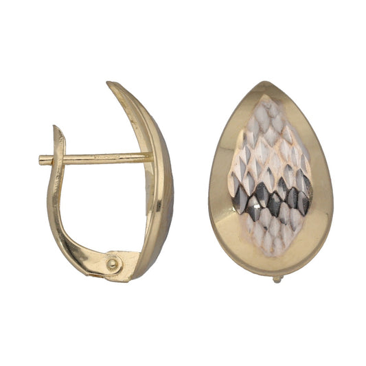 New 14ct Gold Bi-Colour Patterned Stud Earrings