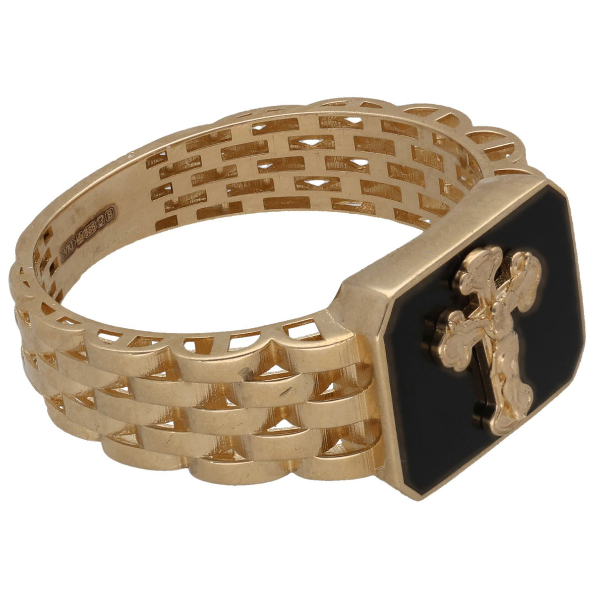 New 14ct Gold Black Crucifix Ring Size U