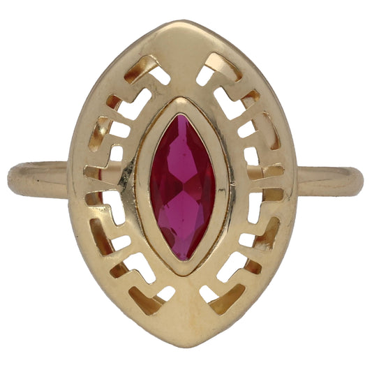 New 14ct Gold Greek Key Red Stone Ring Size I