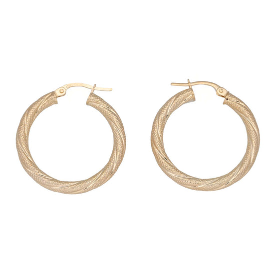 New 9ct Gold Patterned Hoop Earrings
