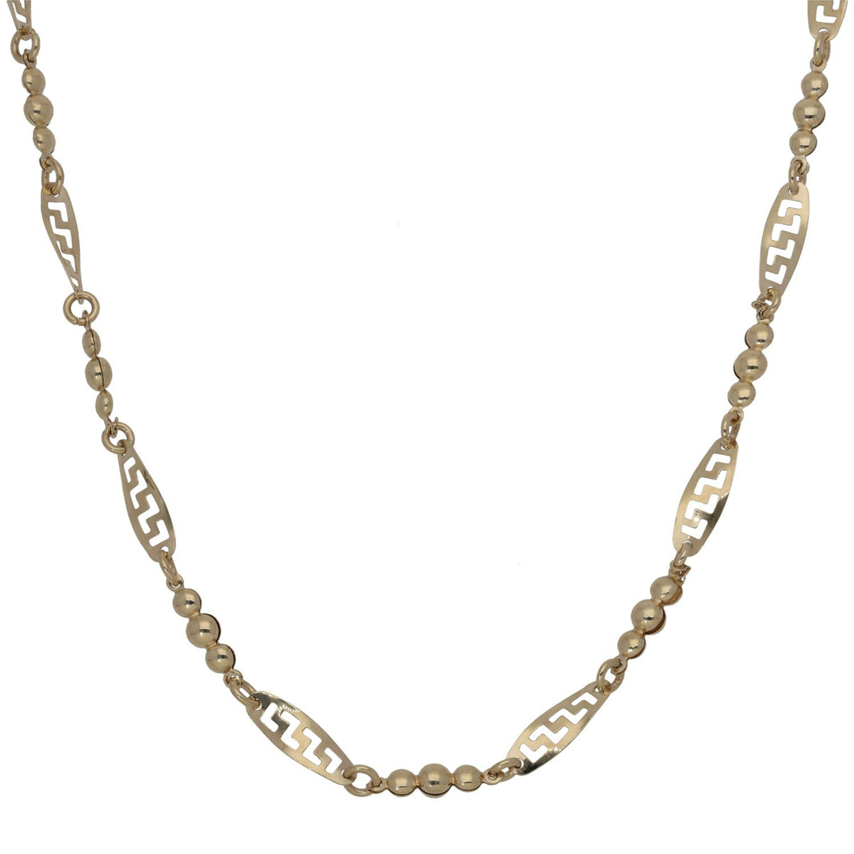 New 14ct Gold Beaded & Greek Key Cut Out Necklace 18"