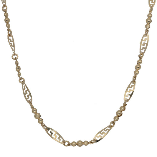New 14ct Gold Beaded & Greek Key Cut Out Necklace 18"