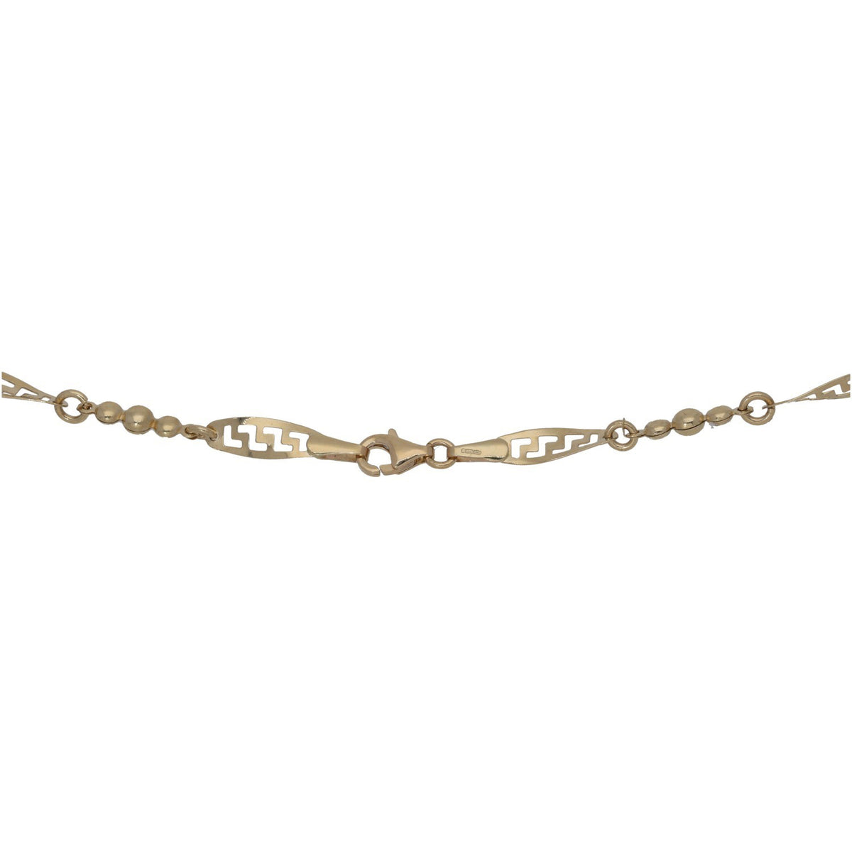 New 14ct Gold Beaded & Greek Key Cut Out Necklace 18"
