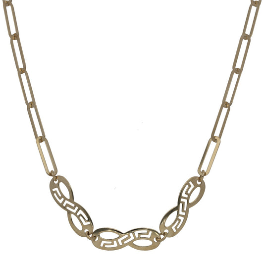 New 14ct Gold Paper Clip Greek Key Cut Out Infinity Necklace 18"