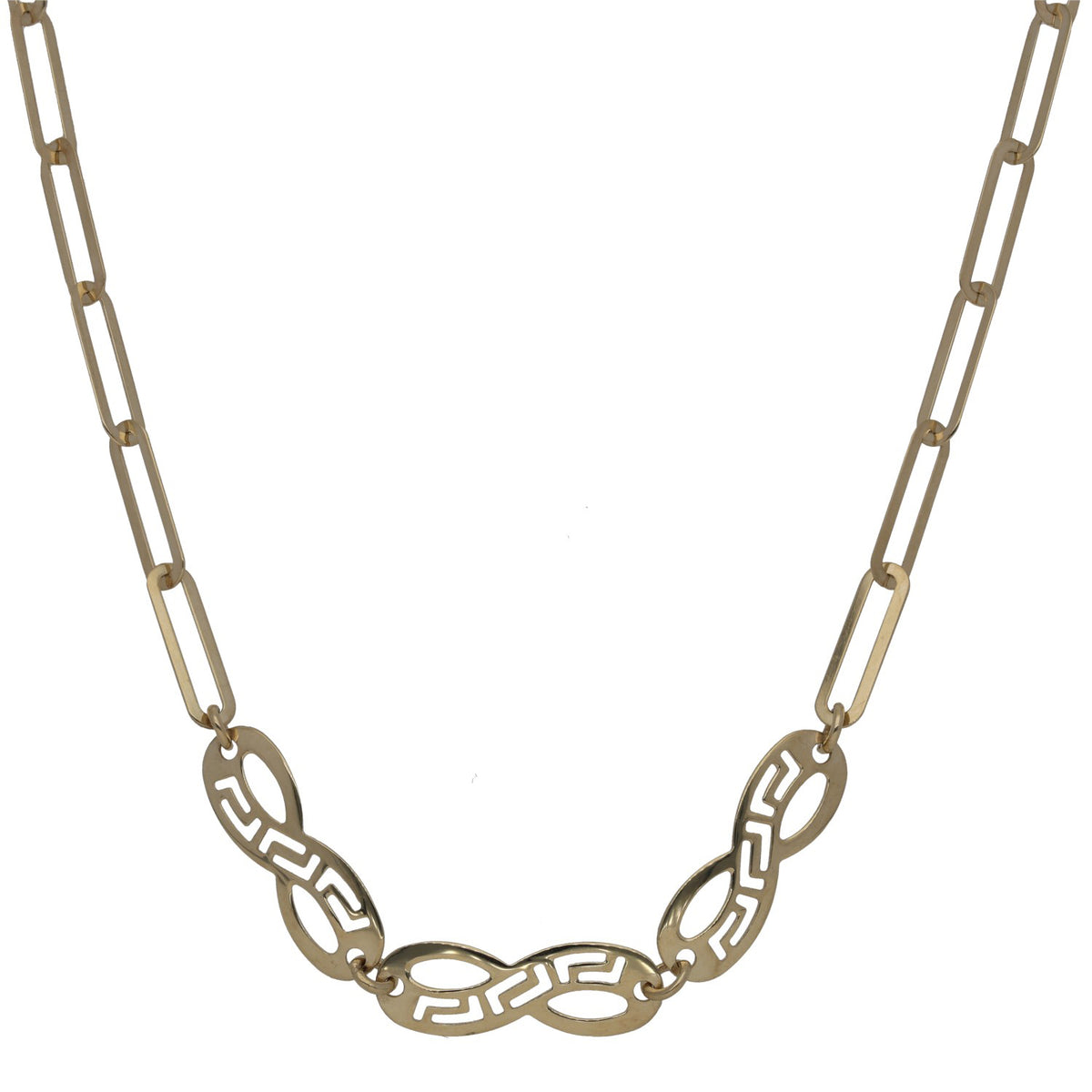 New 14ct Gold Paper Clip Greek Key Cut Out Infinity Necklace 18"