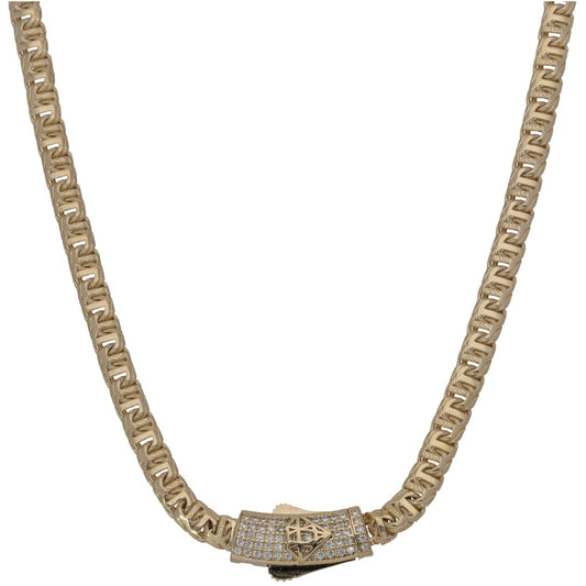 New 14ct Gold Cubic Zirconia Greek Key Mariner Chain 18"