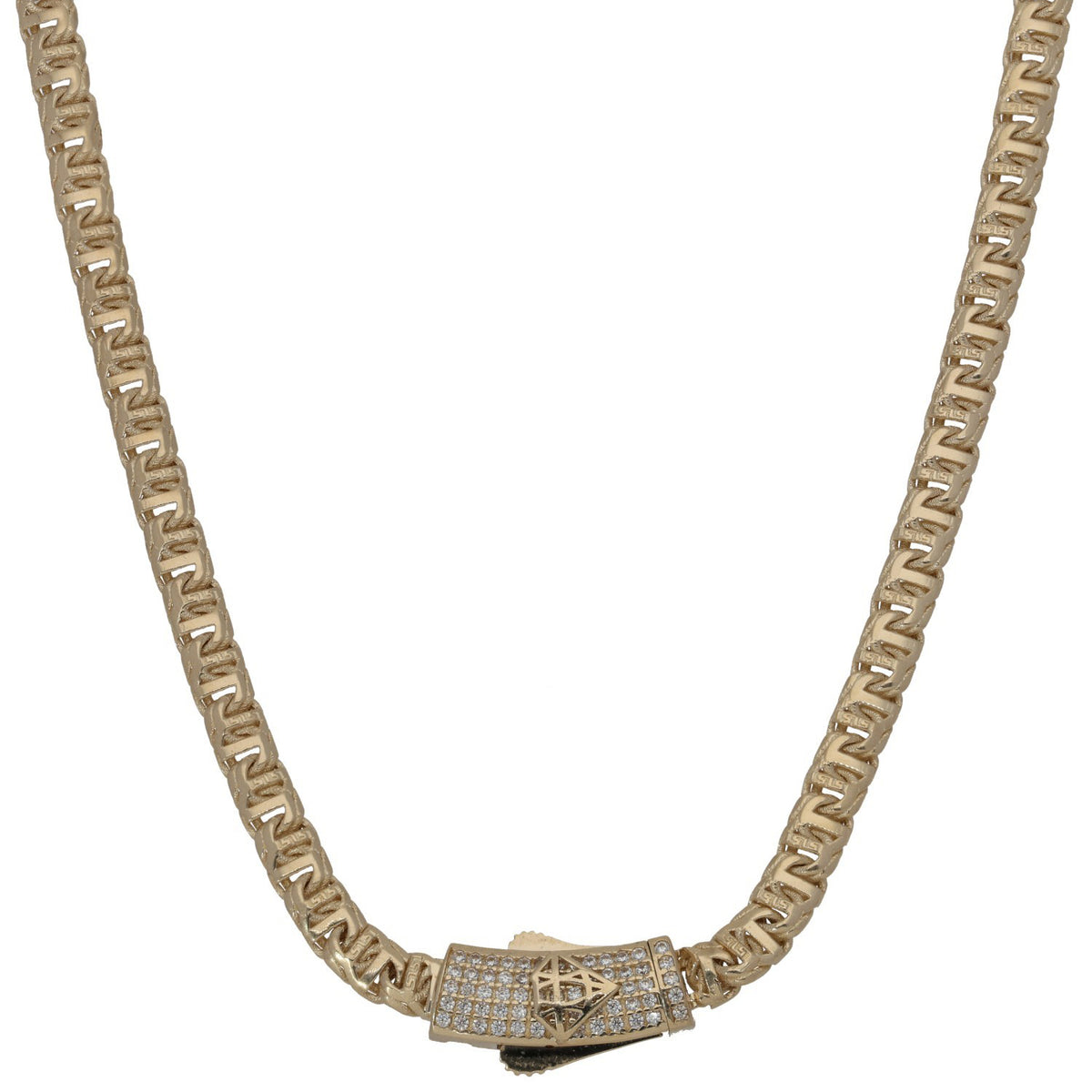 New 14ct Gold Cubic Zirconia Greek Key Mariner Chain 18"