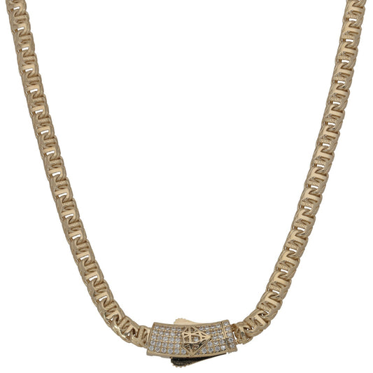 New 14ct Gold Cubic Zirconia Greek Key Mariner Chain 18"