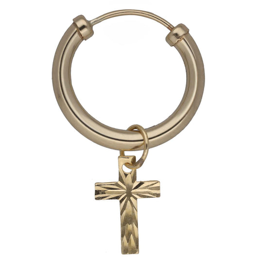 New 9ct Gold Sleeper With Cross Earring