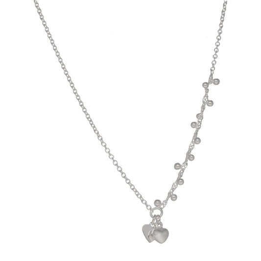 New Sterling Silver Beaded Heart Charm Chain 18"