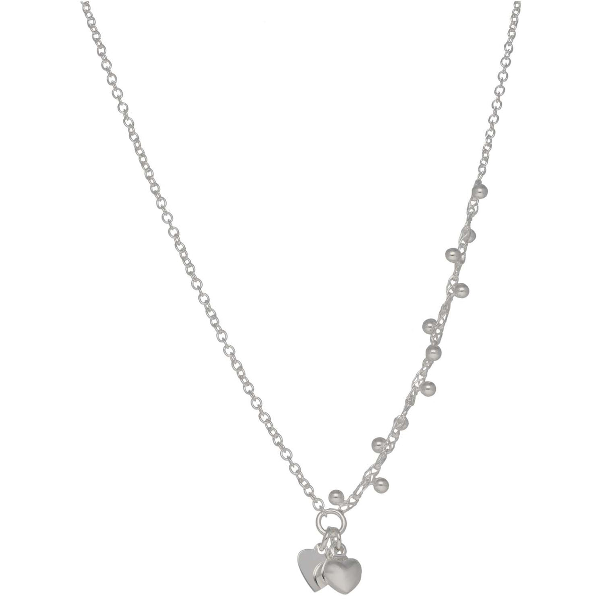 New Sterling Silver Beaded Heart Charm Chain 18"