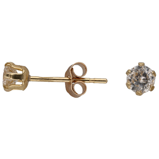 New 9ct Gold 3mm Cubic Zirconia Solitaire Earrings