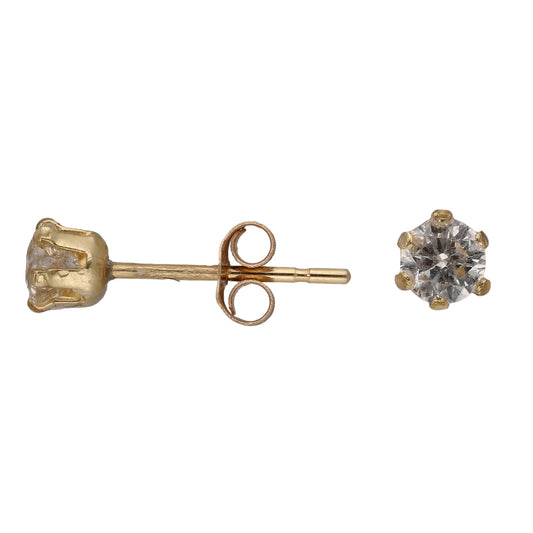 New 9ct Gold 3mm Cubic Zirconia Solitaire Earrings