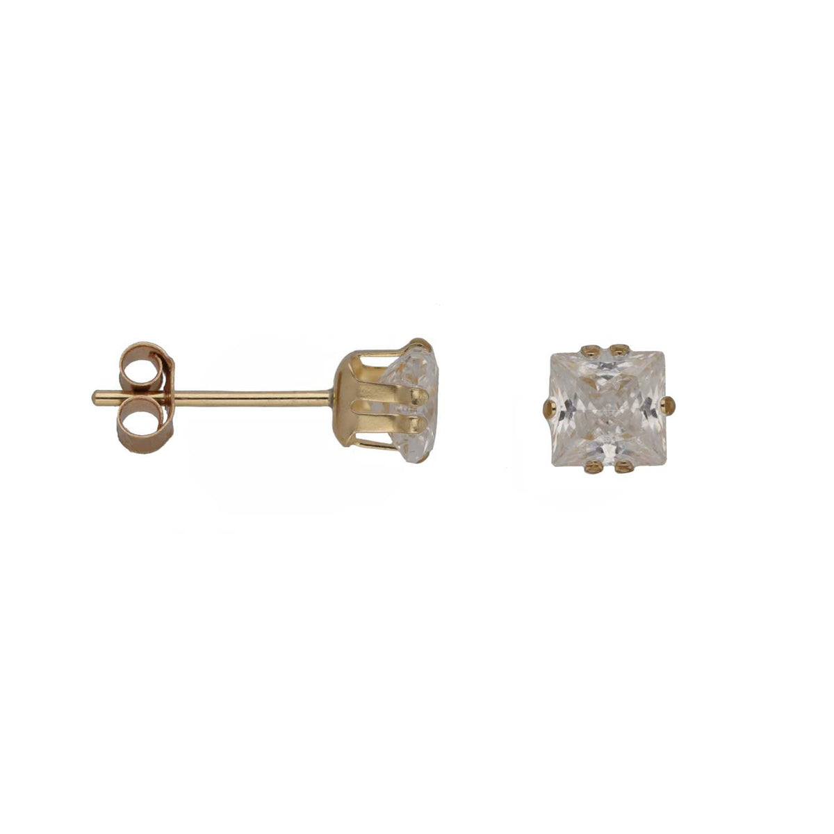 New 9ct Gold 3mm Cubic Zirconia Square Solitaire Earrings