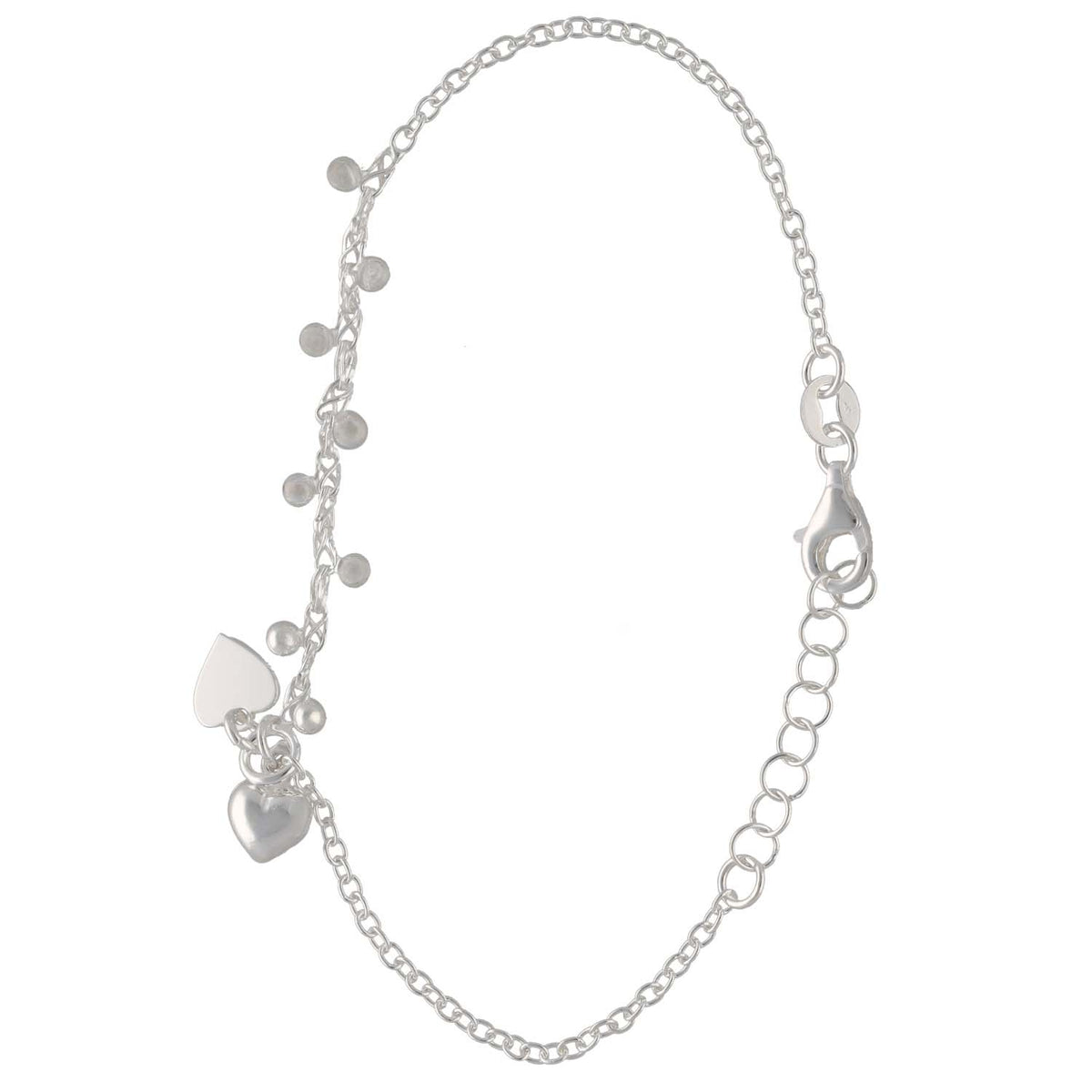 New Sterling Silver Beaded & Heart Bracelet