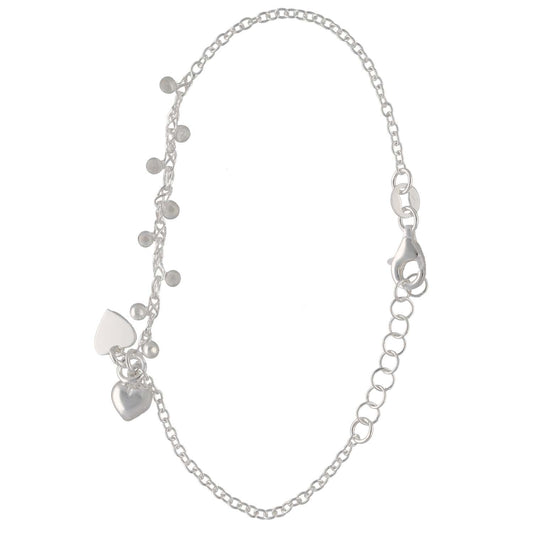 New Sterling Silver Beaded & Heart Bracelet