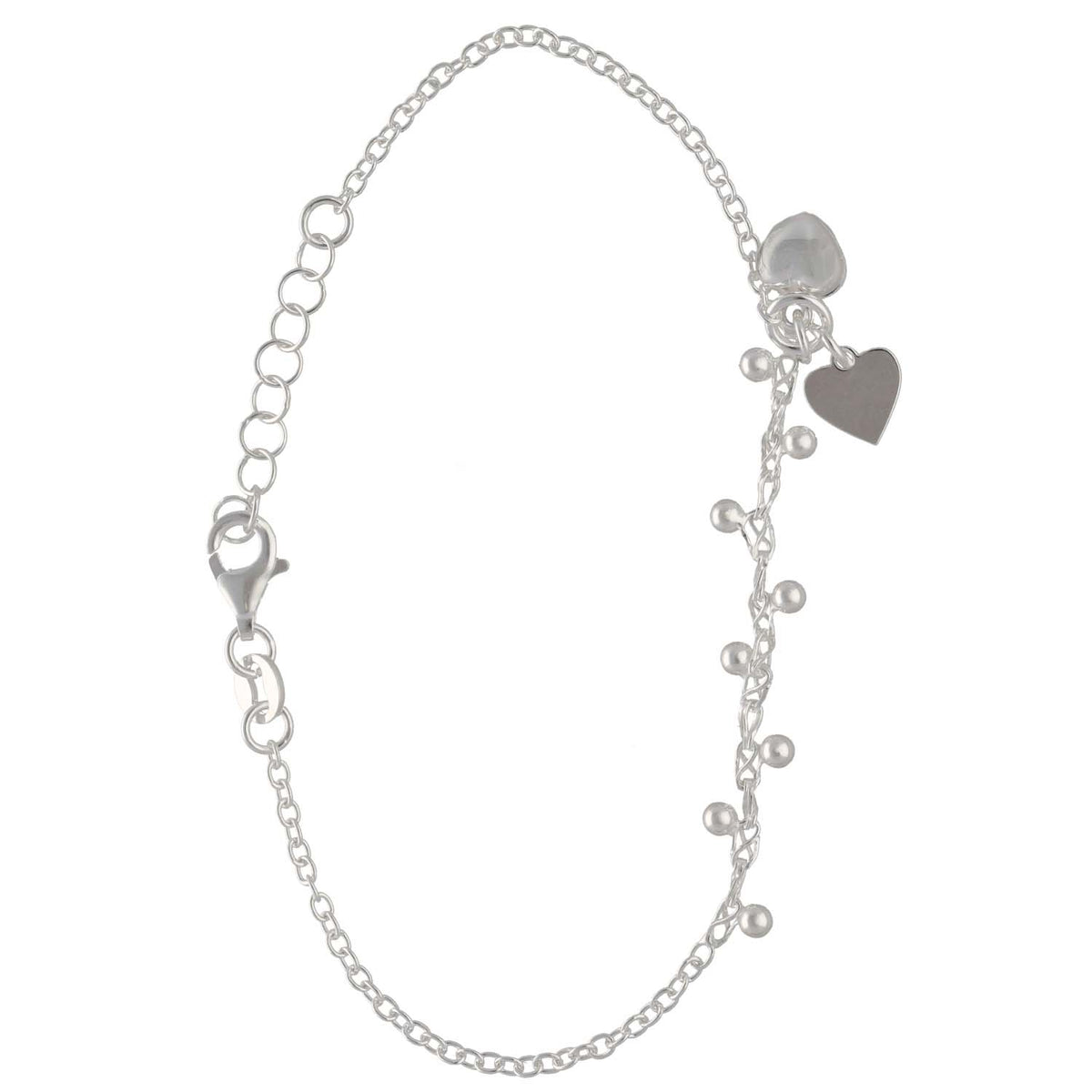 New Sterling Silver Beaded & Heart Bracelet