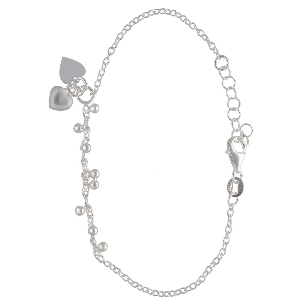 New Sterling Silver Beaded & Heart Bracelet