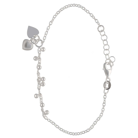 New Sterling Silver Beaded & Heart Bracelet
