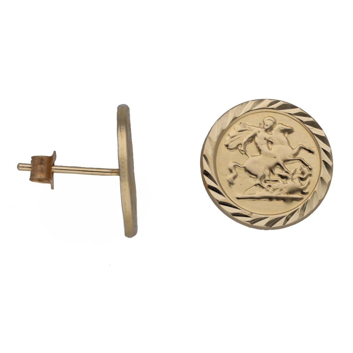 New 9ct Gold George & Dragon Stud Earrings