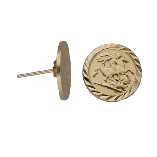 New 9ct Gold George & Dragon Stud Earrings