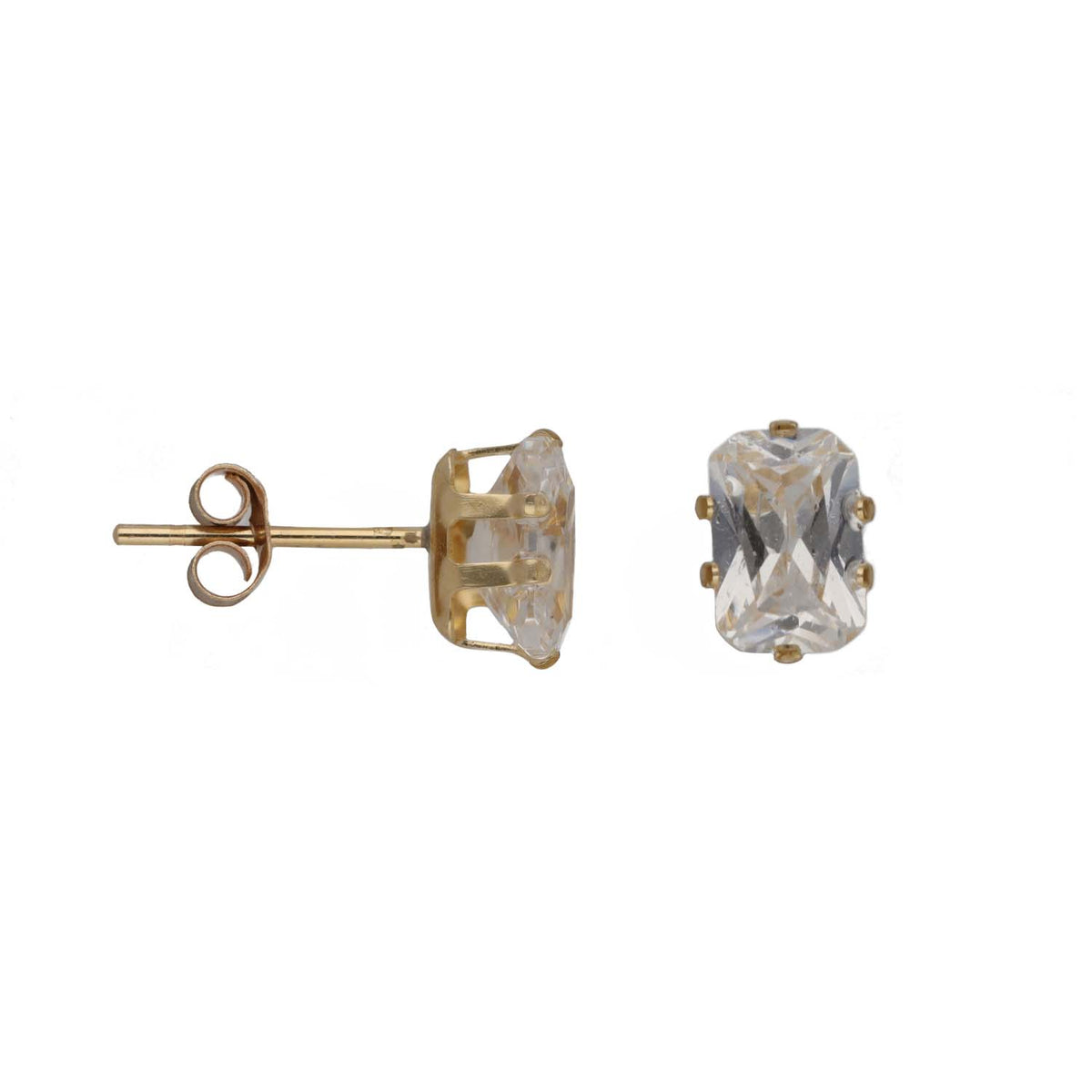 New 9ct Gold 6mm Cubic Zirconia Emerald Cut Solitaire Earrings