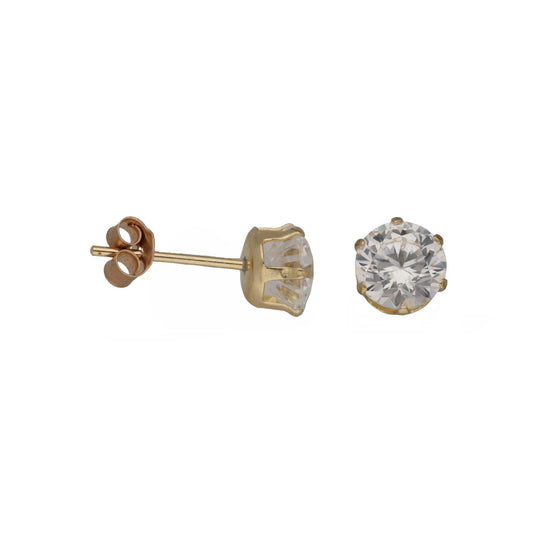 New 9ct Gold 5mm Cubic Zirconia Circle Solitaire Earrings