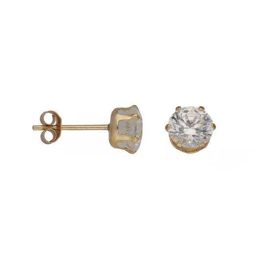 New 9ct Gold 5mm Cubic Zirconia Circle Solitaire Earrings