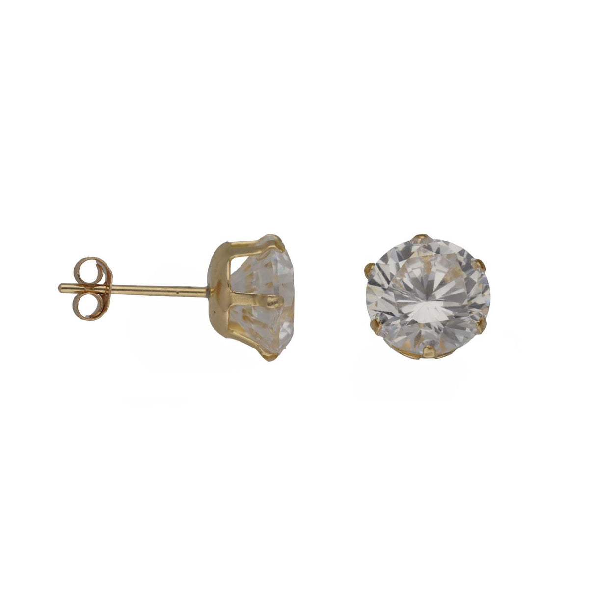 New 9ct Gold 7mm Cubic Zirconia Circle Solitaire Earrings