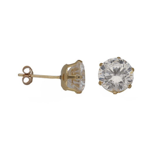 New 9ct Gold 7mm Cubic Zirconia Circle Solitaire Earrings