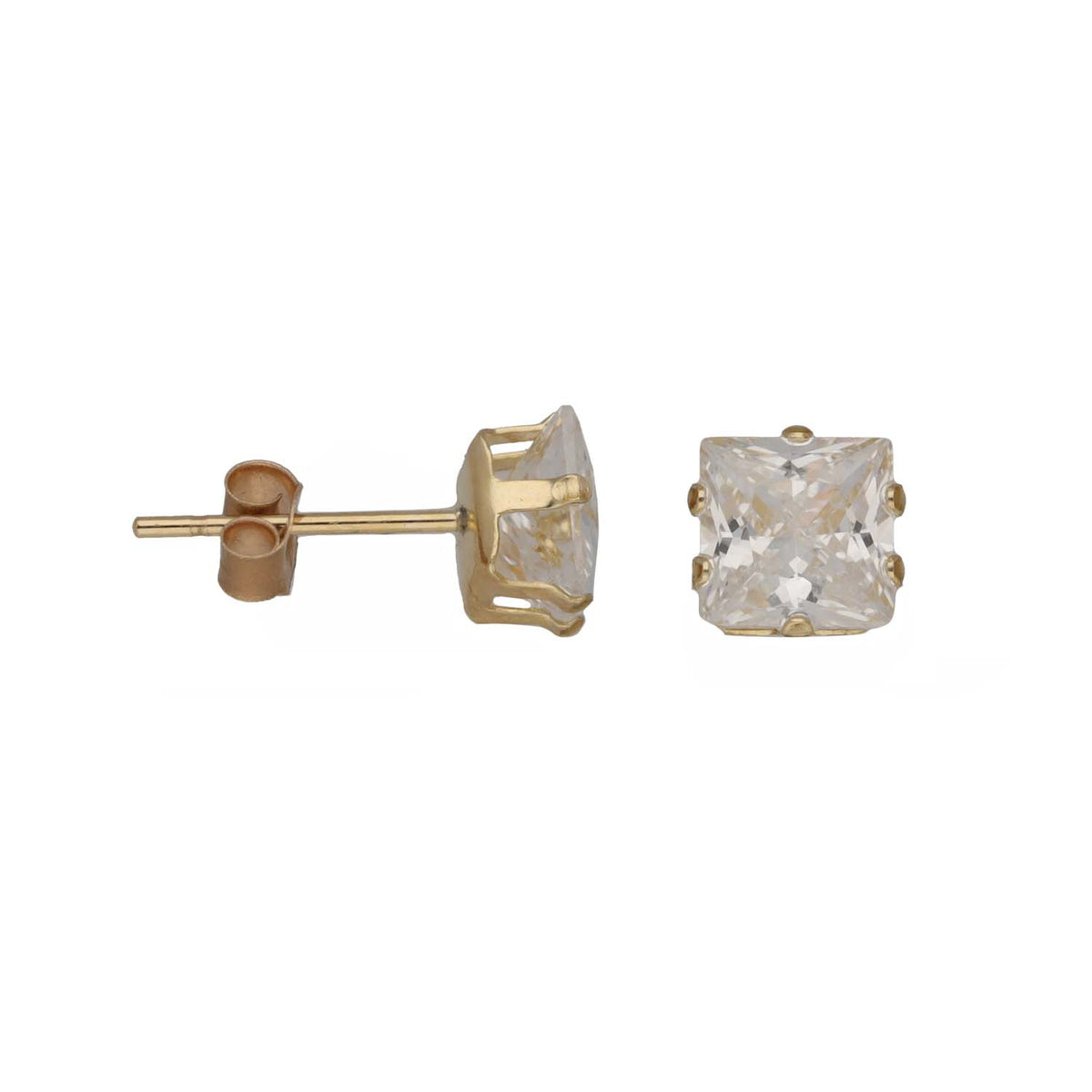 New 9ct Gold 5mm Cubic Zirconia Square Solitaire Earrings