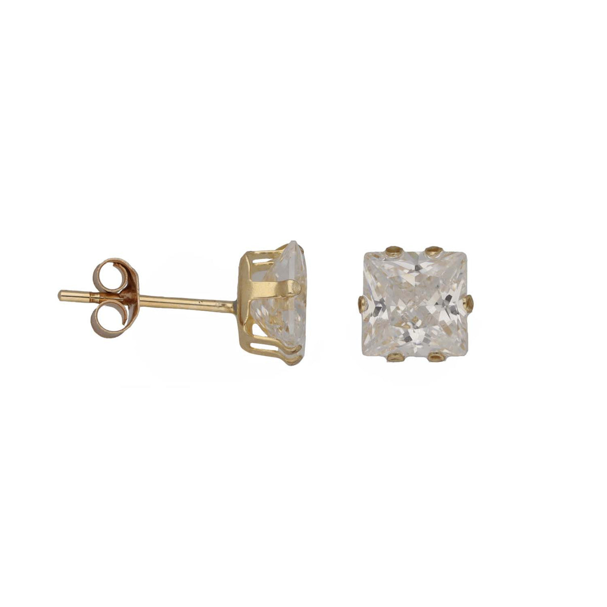 New 9ct Gold 5mm Cubic Zirconia Square Solitaire Earrings