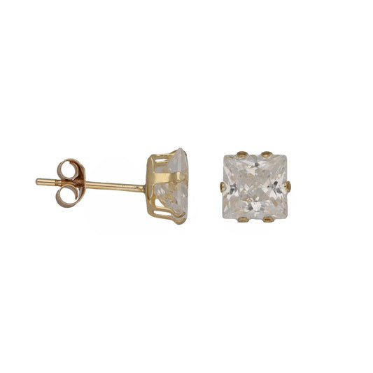 New 9ct Gold 5mm Cubic Zirconia Square Solitaire Earrings