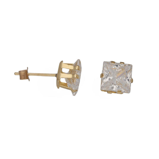 New 9ct Gold 7mm Cubic Zirconia Square Solitaire Earrings