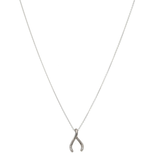 New Sterling Silver Cubic Zirconia Wishbone Pendant With Chain 18"