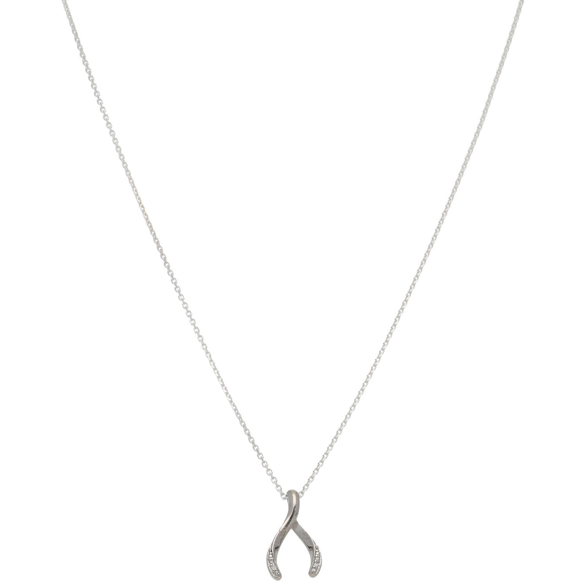 New Sterling Silver Cubic Zirconia Wishbone Pendant With Chain 18"