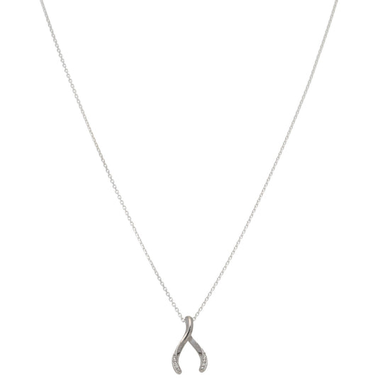 New Sterling Silver Cubic Zirconia Wishbone Pendant With Chain 18"