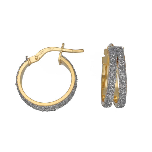 New 9ct Gold Glitter Double Hoop Earrings