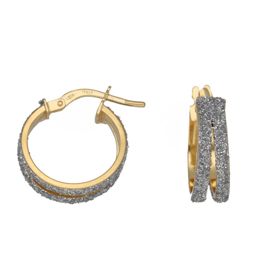 New 9ct Gold Glitter Double Hoop Earrings