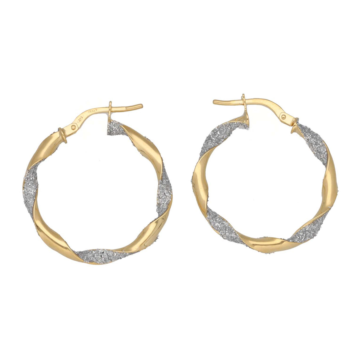 New 9ct Bi-Colour Gold Frosted Hoop Earrings