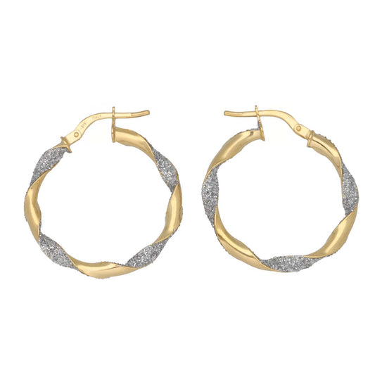 New 9ct Bi-Colour Gold Frosted Hoop Earrings